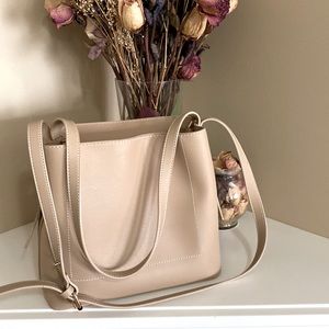 Minimal Style Beige Two-way Crossbody Bag